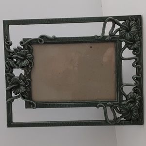 Art Nouveau Style Floral Hibiscus Patina Metal 3.5" x 5" Photo Frame w/ Glass